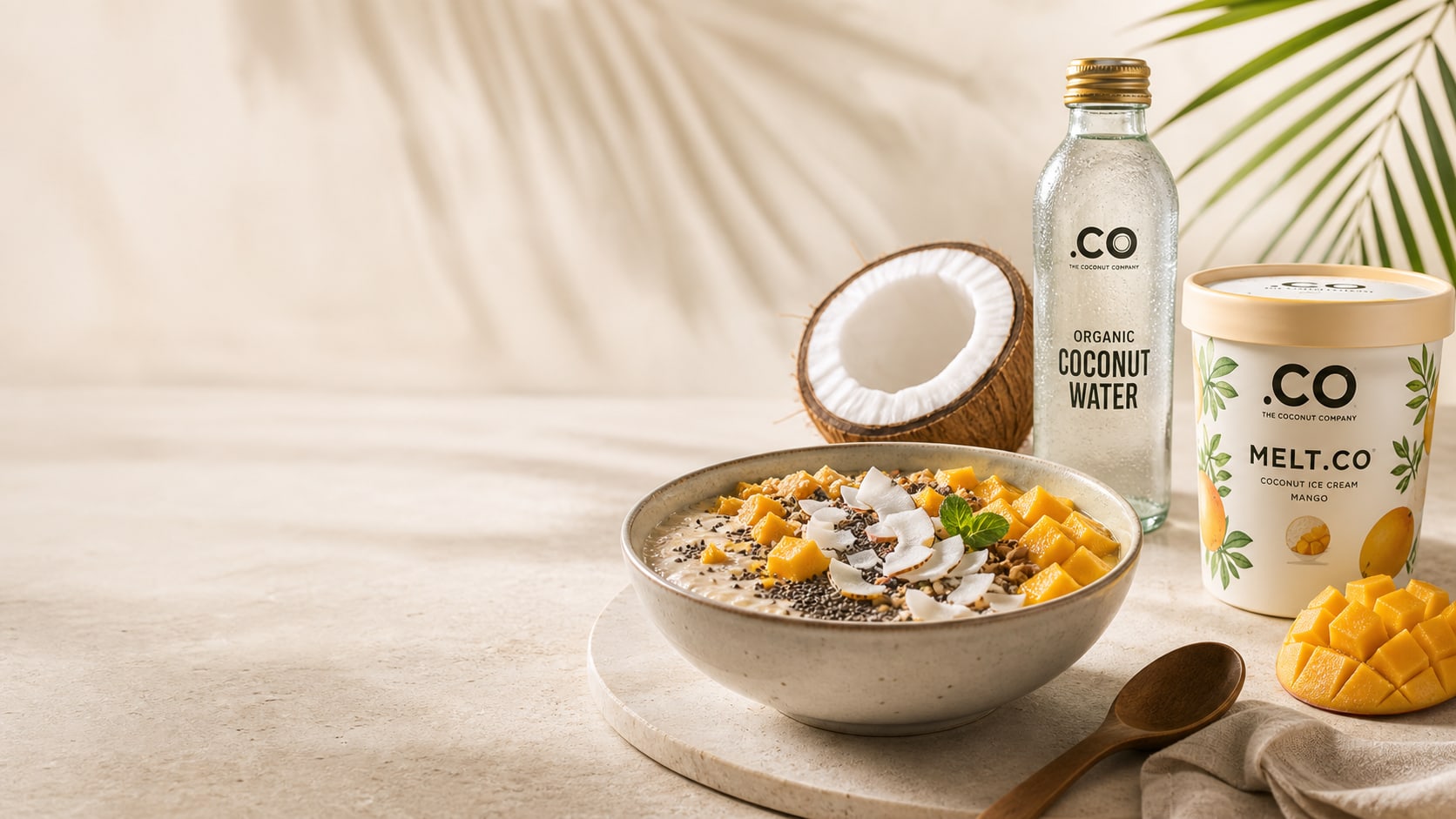 .CO coconut products with a mango coconut breakfast bowl